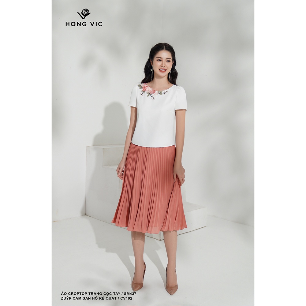 Áo nữ thiết kế Hong Vic croptop trắng cộc tay SM427