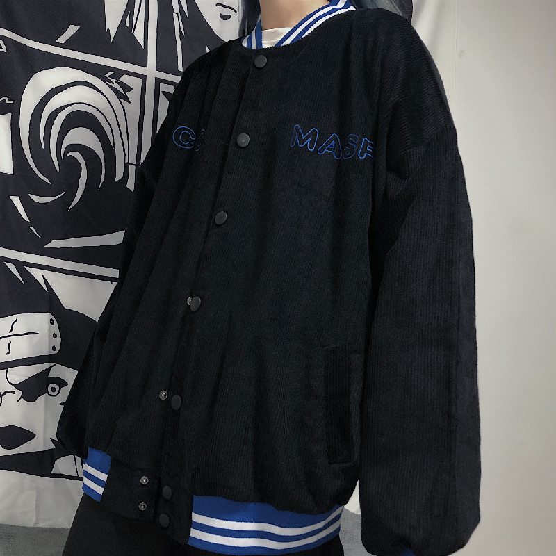 Áo khoác bóng chày vải nhung kẻ thêu chữ phong cách Harajuku cá tính cho nam và nữ | BigBuy360 - bigbuy360.vn