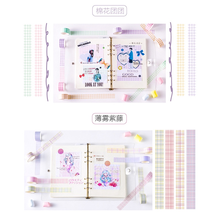 Set 4 Cuộn Băng Dính Washi Tape Caro Trang Trí Scrapbook, Planner