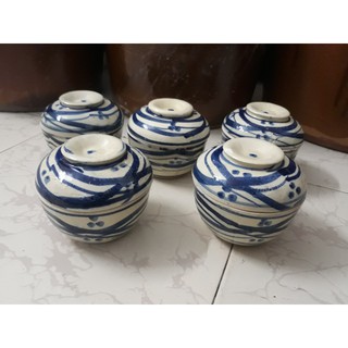 Combo 5 thố gia vị vẽ viền xanh