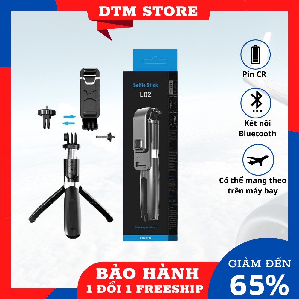 Gậy chụp ảnh 3 chân L02 có remote bluetooth chụp ảnh từ xa - Gậy selfie chụp hình kiểu tripod 3 chân - DTM Store