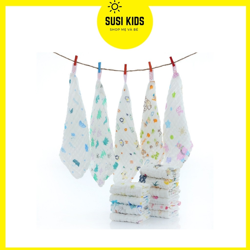 [Hàng Đẹp] Khăn Sữa Xô 6 Lớp Xuất Nhật Mềm Mịn Cho Bé Rửa Mặt 25x25 cm - Susi Kids