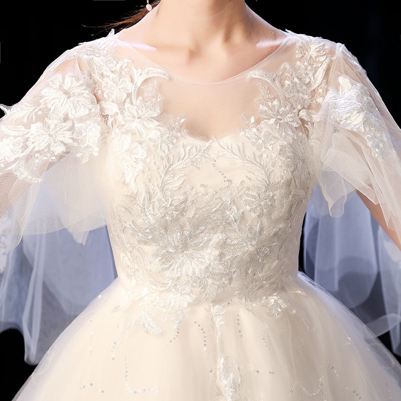 giá rẻ mới năm 2021Váy cưới cô dâu học sinh cấp 2 áo Qidi lưng cao Hàn Quốc bà bầu 1 vai size lớn1