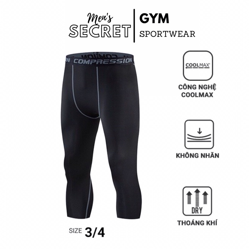 Quần legging nam lửng 3/4 màu đen giữ nhiệt phù hợp tập gym bóng đá bóng rổ thể thao vận động DAPPERMAN