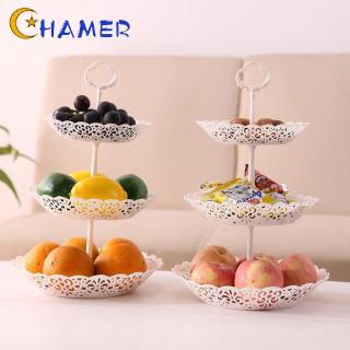 Durable 1pc Table Kitchen Display Decor 25.5*40cm White PP 3-layer Fruit Dessert Detachable Hollow Tray Storage rack
