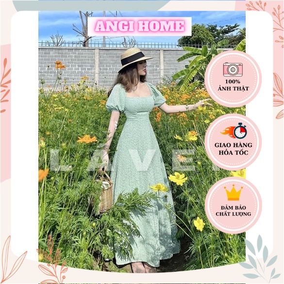 ĐẦM MIDI XANH REN BI CUTOUT KHOEN LƯNG ANGI HOME
