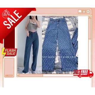 Quần jeans ống rộng, quần nữ cạp cao, chất jeans mềm, siêu hack dáng