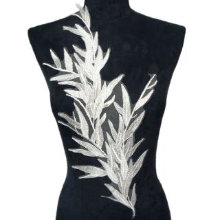 Trắng Thêu Lá Ren Đính May Hoa Cổ Miếng Dán Họa Tiết Váy Cưới Cô Dâu DIY Thủ Công