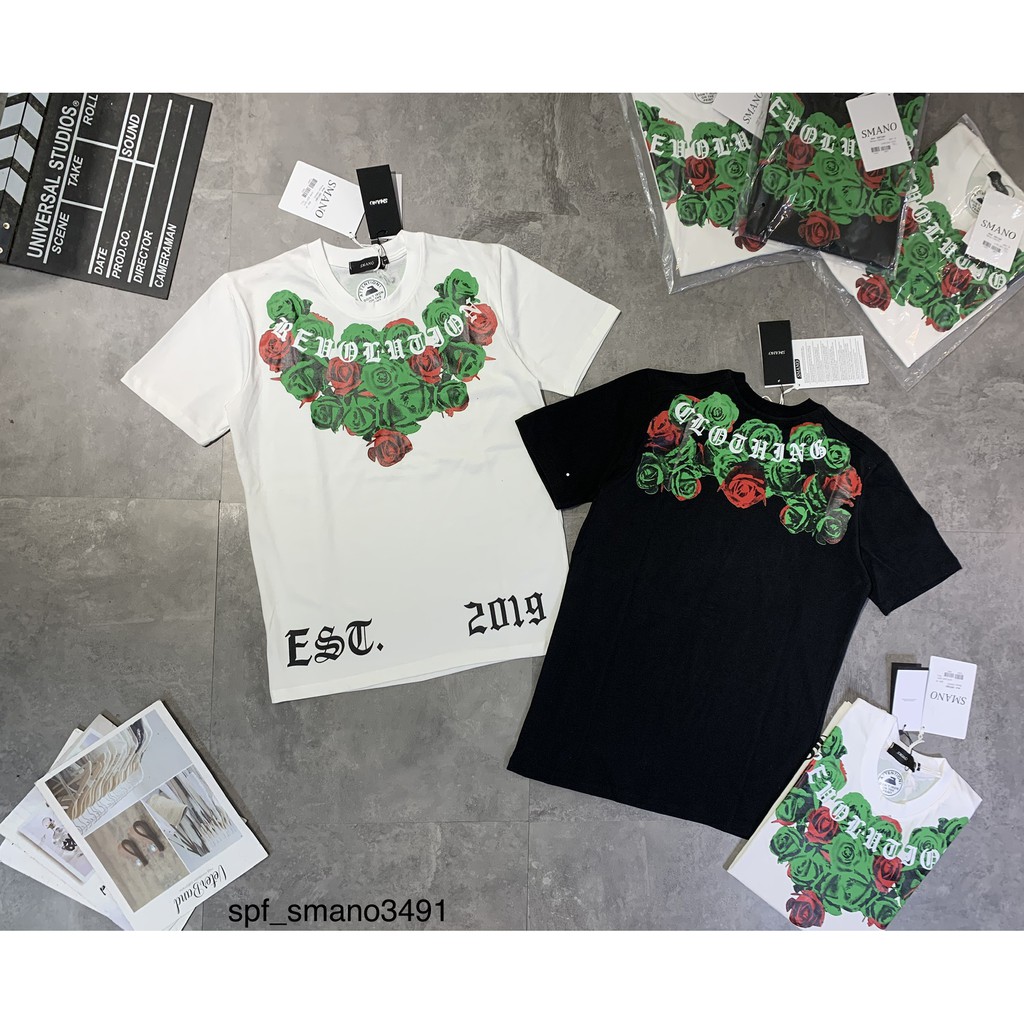Áo thun nam MIKENCO, 2M hoa hồng xanh in 2 mặt, áo phông nam basic, unisex, tay lỡ cotton from rộng