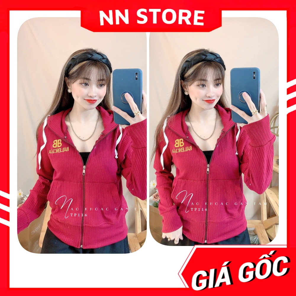 Áo khoác chống nanwsgs nữ có nón chất gân tăm mềm mịn co giãn lên phom ôm dáng thêu chữ phối sọc dễ thương TP116