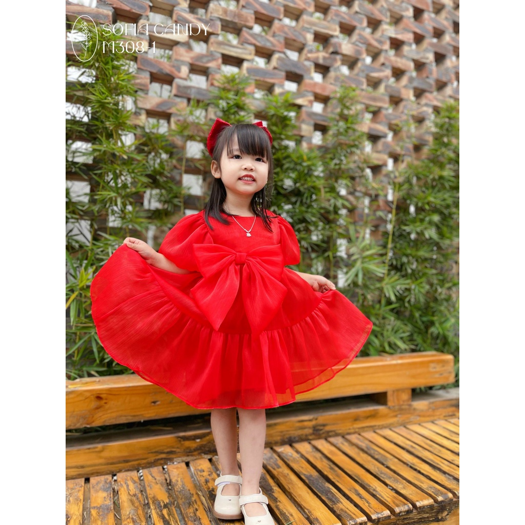 váy đầm công chúa đỏ, đầm Tết đỏ cho bé gái Sofia candy SANG XỊN
