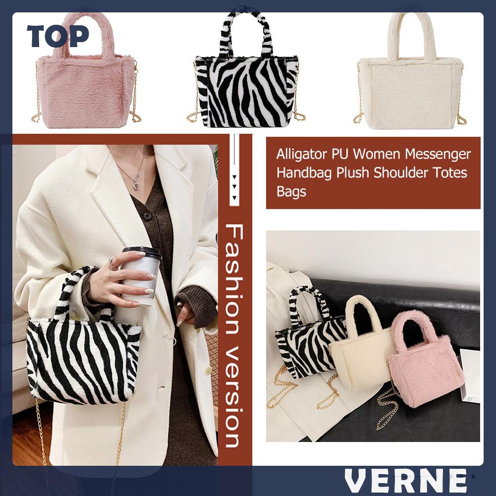 vernesss Autumn Shoulder Handbag Zebra Pattern Plush Women Chain Messenger Bag Totes