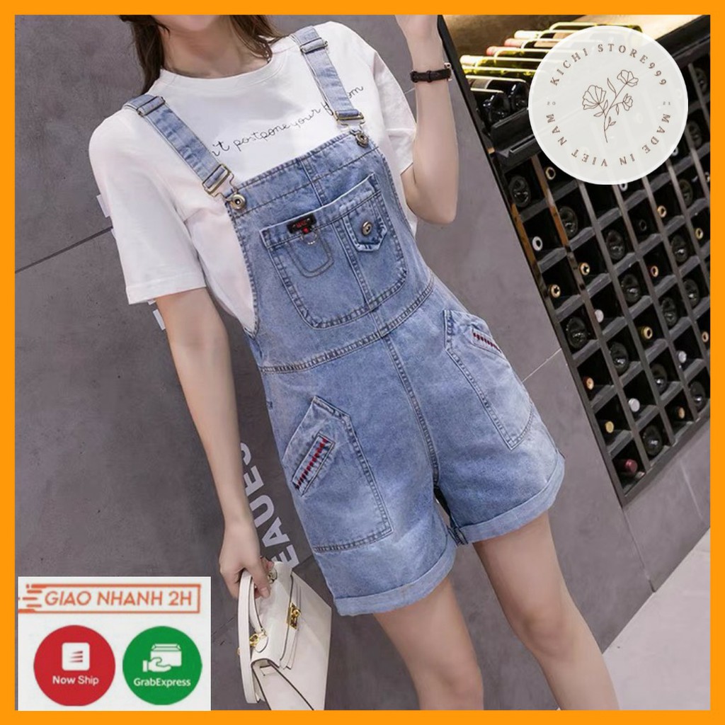 Quần Yếm Jean phối rách gối chất vải cao cấp Kichistore , Yếm Jean Nữ ống suông M09