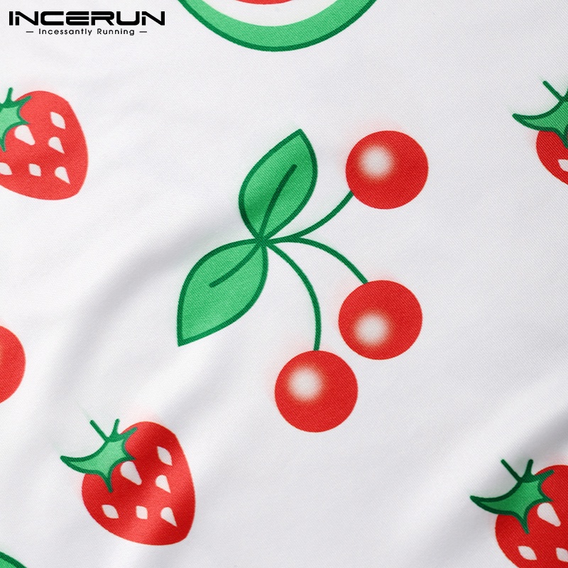 Áo không tay INCERUN họa tiết cherry xẻ tà thời trang trẻ trung cho nam