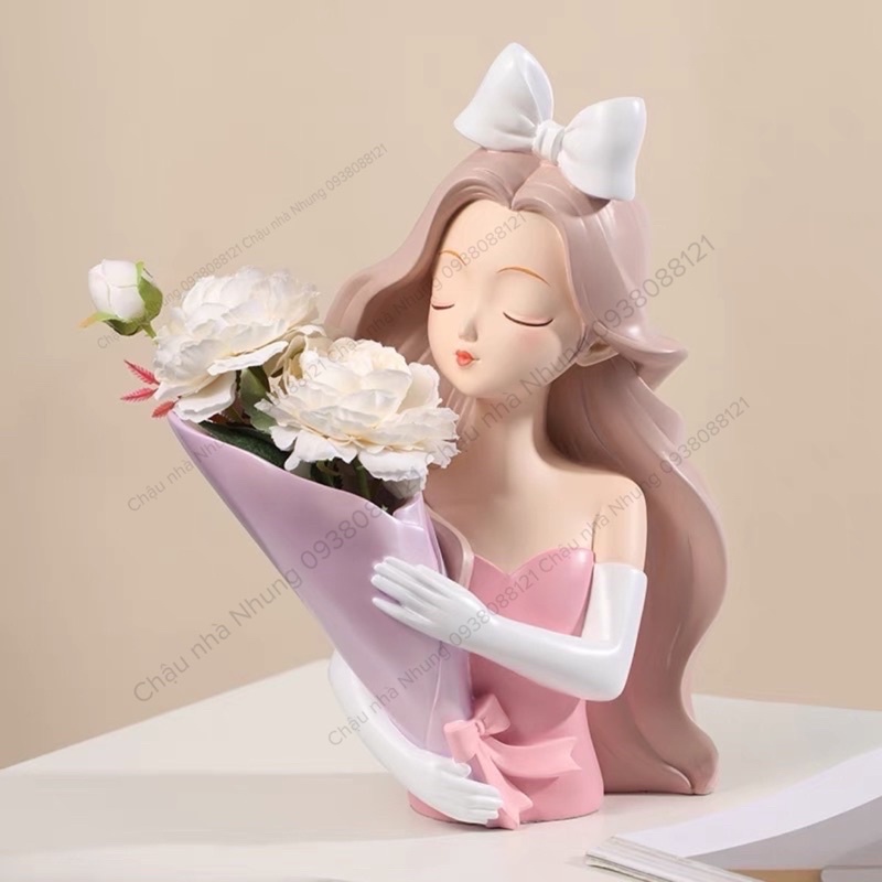 LỌ CẮM HOA- GIỎ HOA CÔ GÁI TRANG TRÍ ĐỘC ĐÁO TƯỢNG CÔ GÁI BẮC ÂU