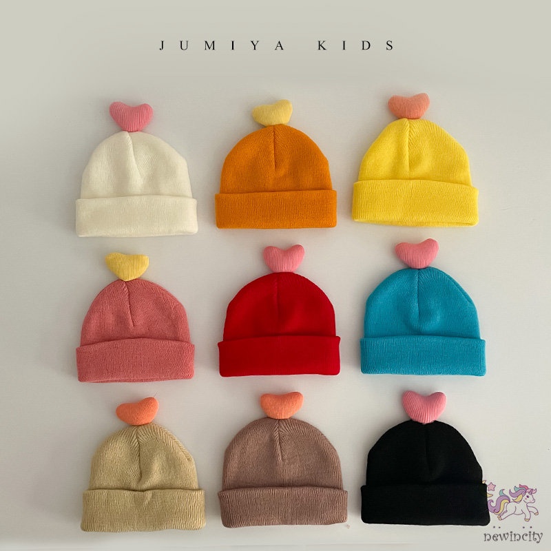 Mũ dệt kim phối hình trái tim đáng yêu cho em bé