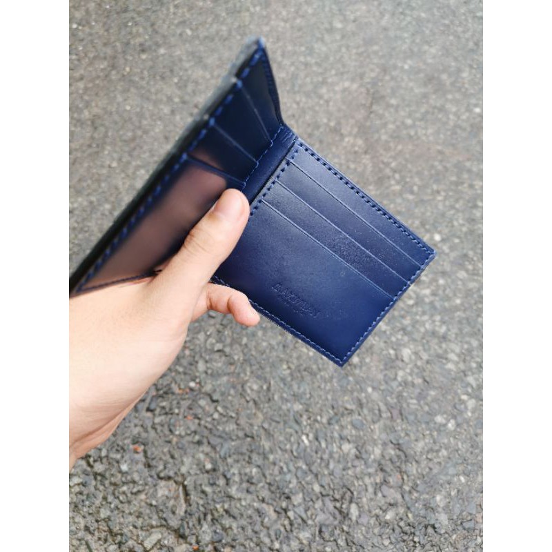 Ví Ngang Xanh Navy Da Bò Thật