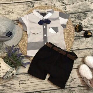 Set sơ mi cổ trụ bé nam