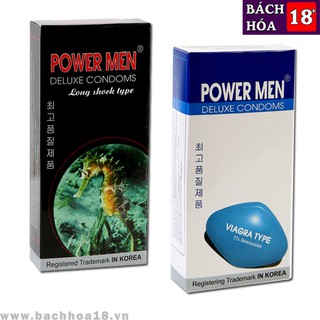 Combo 1 hộp bao cao su siêu mỏng viagra powermen + 1 hộp bao cao su power men cá ngựa đen - hộp 12 chiếc