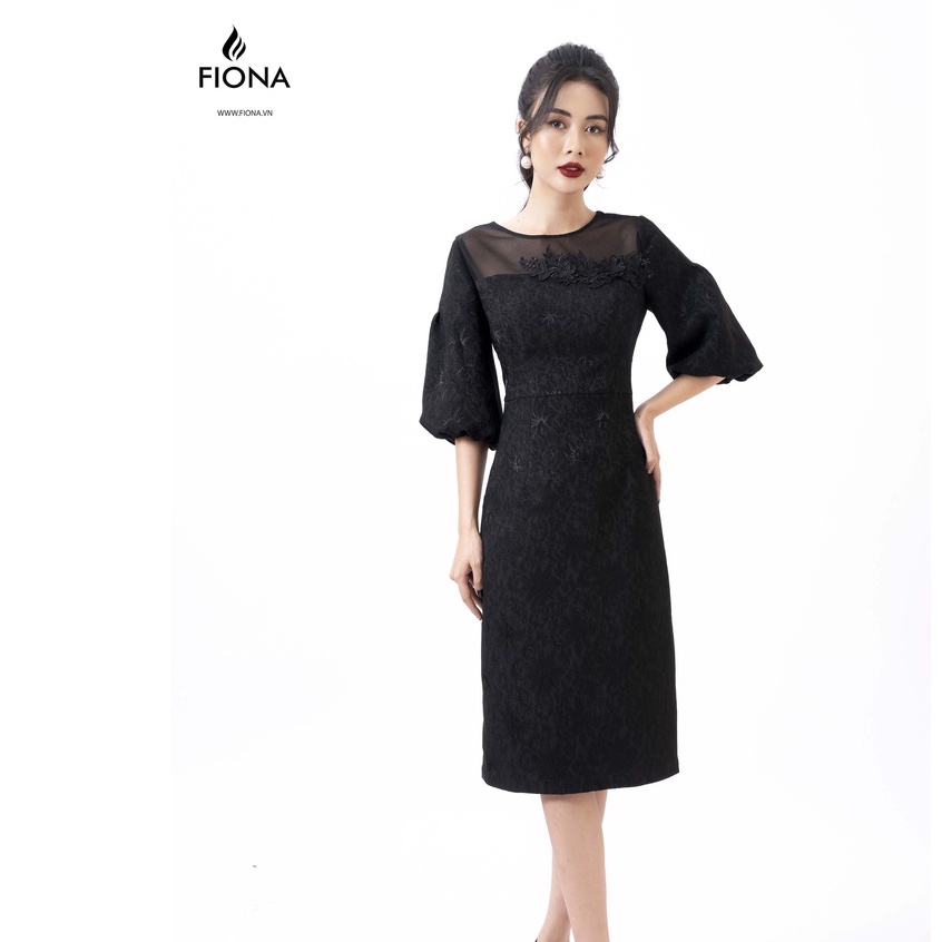 Đầm thiết kế cao cấp FIONA dáng a váy đi tiệc nữ tay bồng cổ điển chất liệu gấm sang trọng F450772