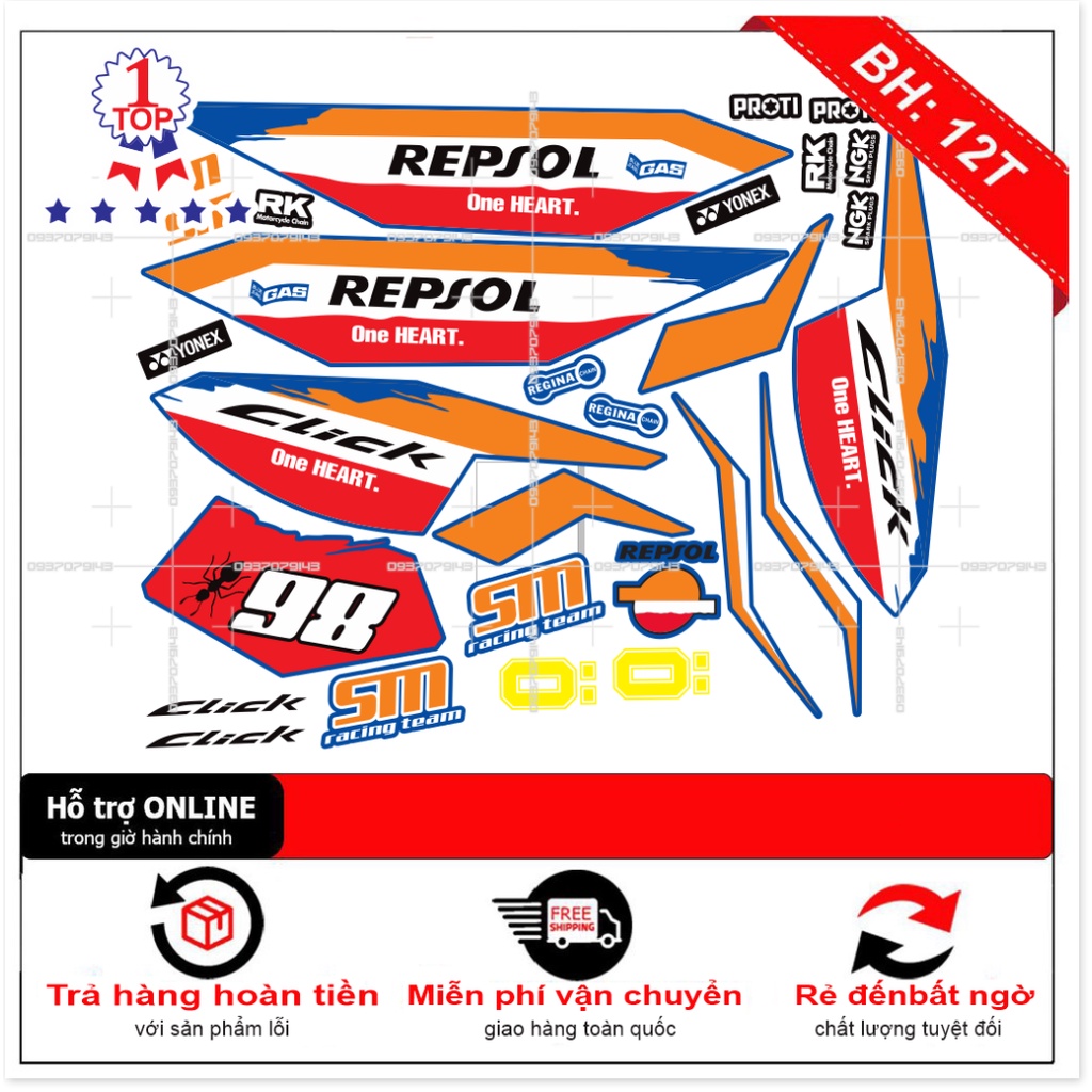 ( Quí khách vui lòng mang ra tiệm cho thợ dán ) Tem Click repsol xanh