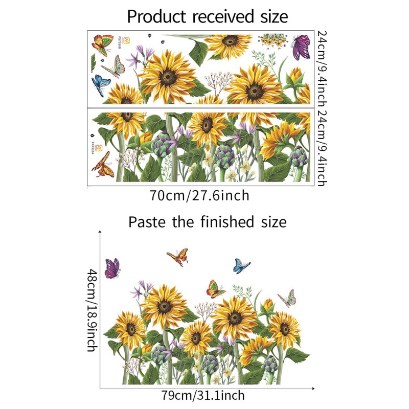Sticker Dán Tường Họa Tiết Hoa Hướng Dương Và Bướm Dùng Trang Trí Phòng Khách