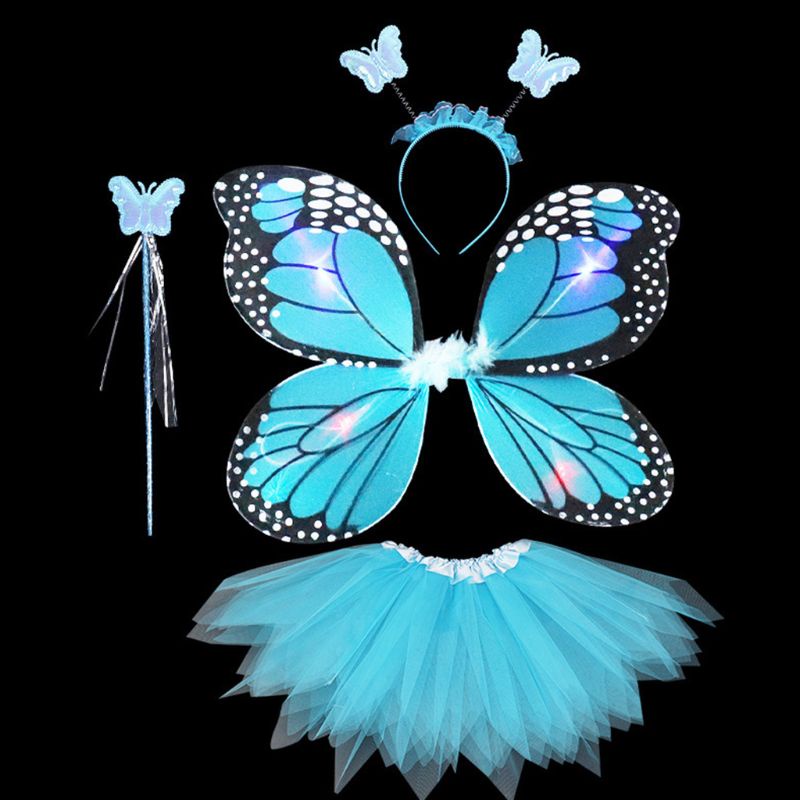 Bộ Trang Phục 4 Món Hóa Trang Nàng Tiên Cánh Bướm Có Đèn LED Và Băng Đô Cho Bé Gái Dres