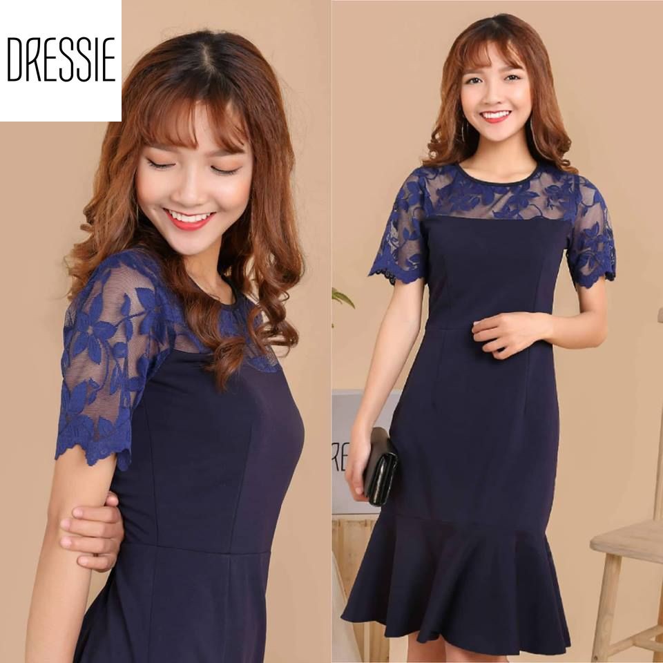 Áo Váy Đầm Ôm Body DRESSIE Đuôi Cá Công Sở Dạo Phố Dự Tiệc Thời Trang Nữ Xinh Xắn Phối Ren - DB71 (Xanh)