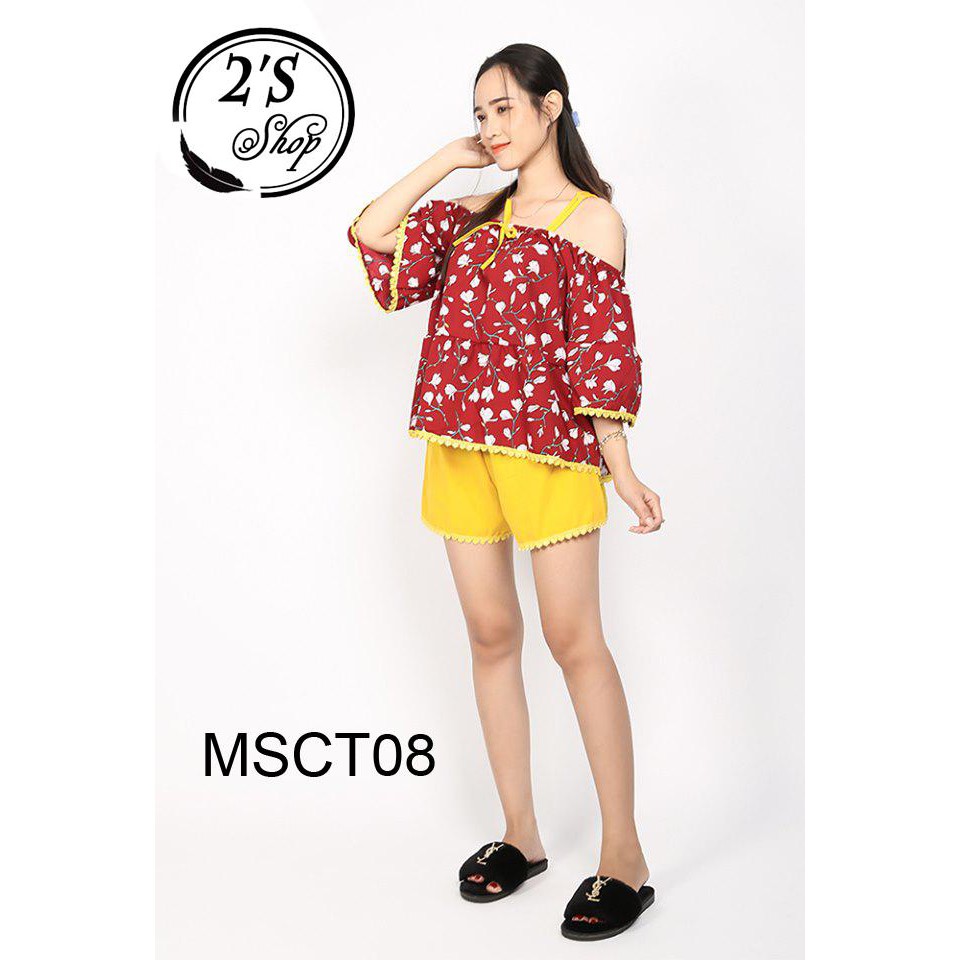 Đồ bộ ngắn tay lửng hoa nhí phối viên ren - MSCT08
