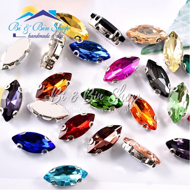 20 Viên Đá Đế Lá Me 6x12mm Hạt Pha Lê Đính kết Trang Phục, Làm Phụ Kiện Thời Trang