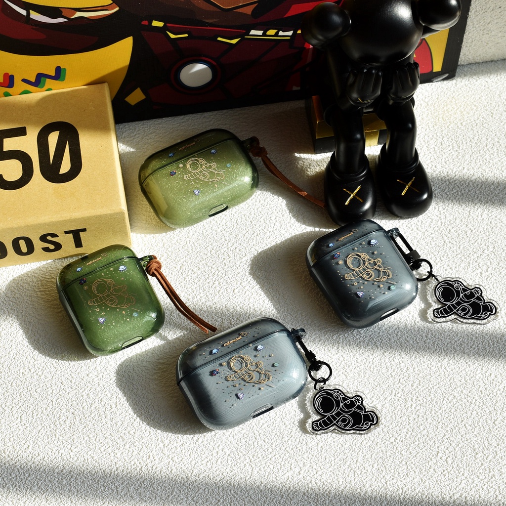 Vỏ Bảo Vệ Hộp Sạc Tai Nghe compatible AirPods 3 Pro compatible AirPods Pro compatible AirPods2 Gen Hình Phi Hành Gia Màu Vàng Trong Mờ 2021