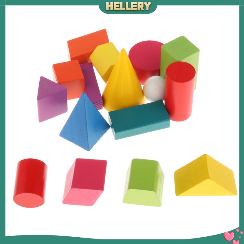 Bộ 16 Khối Gỗ Hình Học Màu Trơn Các Loại Hình Dạng 3D