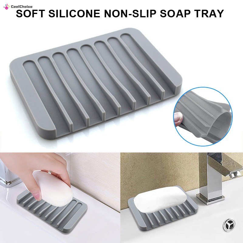 Set 2 Khay Đứng Đựng Xà Phòng Bằng Cao Su Silicone Tiện Dụng Cho Phòng Tắm / Nhà Bếp