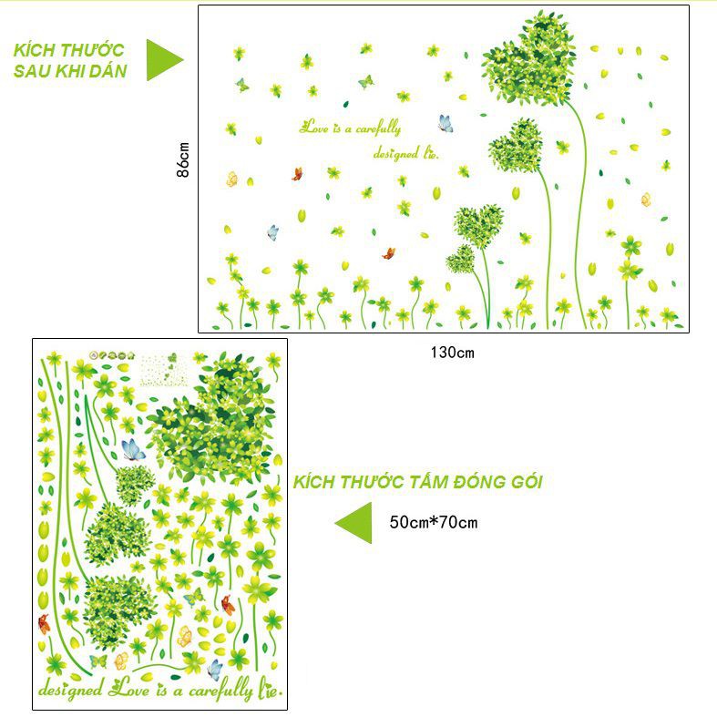 Decal dán tường Combo trái tim và tú cầu xanh AmyShop ( 100 x 220 cm)