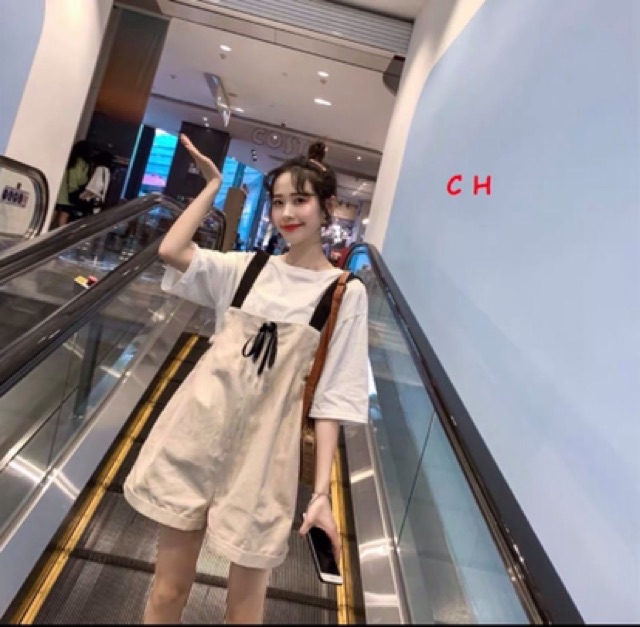 Sét Yếm đùi Kaki đính nơ đen CH12 | BigBuy360 - bigbuy360.vn