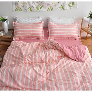 Set chăn ga gối cotton poly kẻ hồng