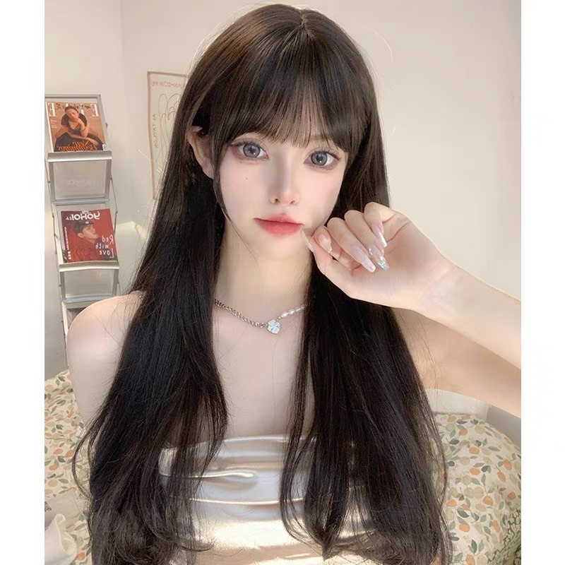 Tóc giả nữ nguyên đầu cụp dài chất sợi tơ nhân tạo kèm wig đội tóc