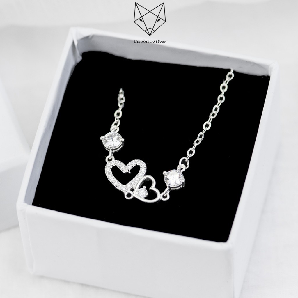 Lắc Tay Lắc Chân CAOBAC JEWELLERY Bạc Ta Cho Nữ Sợi Mảnh Họa Tiết Hai Tim Ổ Đá