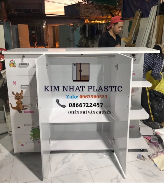 Tủ quần áo nhựa Đài Loan dán hình thú cho bé freeship tphcm