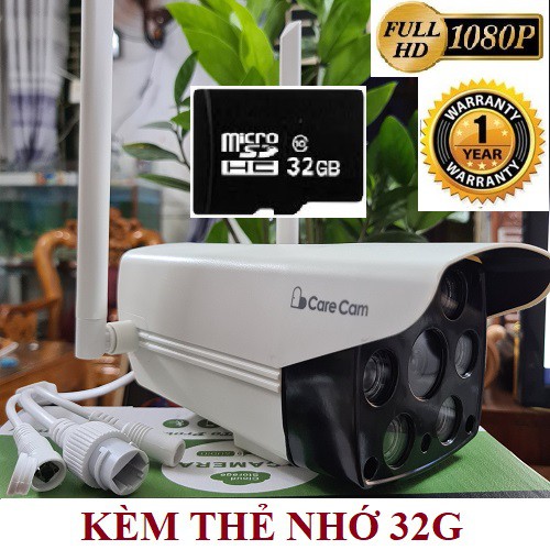 Camera IP WIFI Ngoài Trời CARECAM FHD1080P Độ Phân Giải 2.0 kèm thẻ nhớ 32G - Bảo Hành 12 Tháng