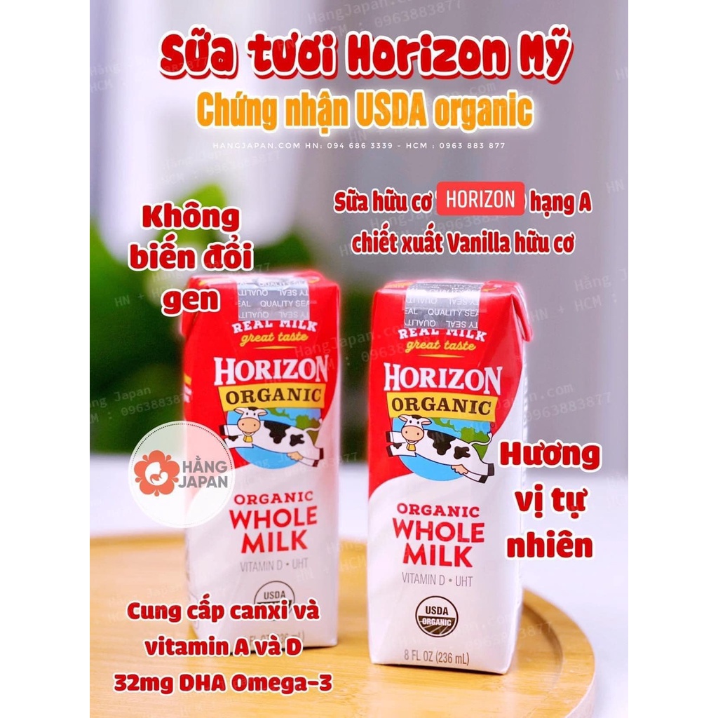 Sữa tươi hữu cơ nguyên kem Horizon Organic Mỹ dạng nước 236ml/hộp