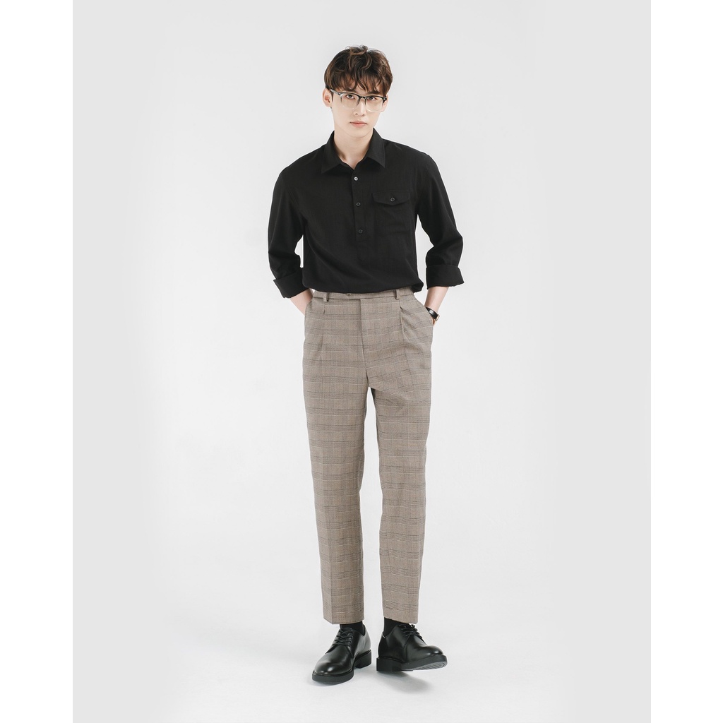 Quần baggy nam SSSTUTTER dáng side tab với hoạ tiết ca rô cổ điển Prince Trousers - Brown