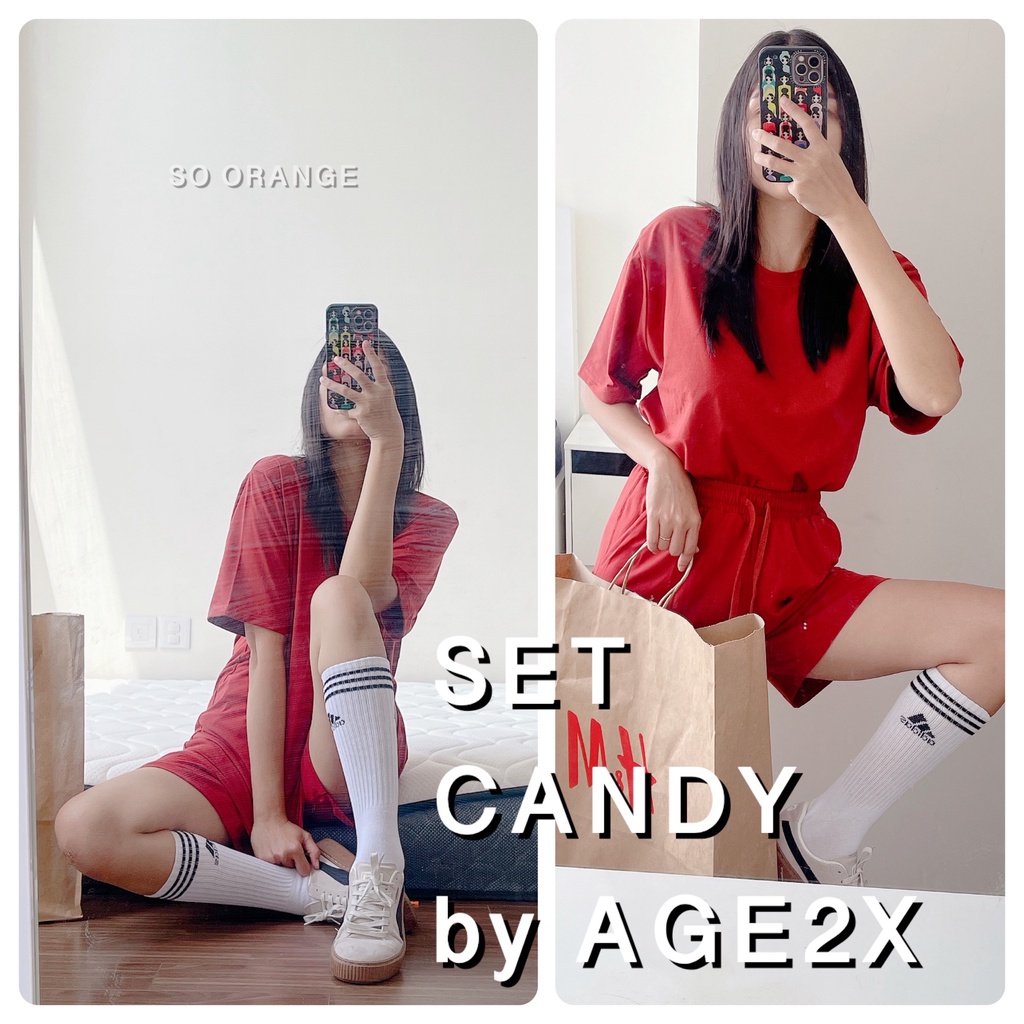 Set Candy Gồm Áo Thun Oversize Và Quần Short ống rộng Form Boy AGE2X chính hãng