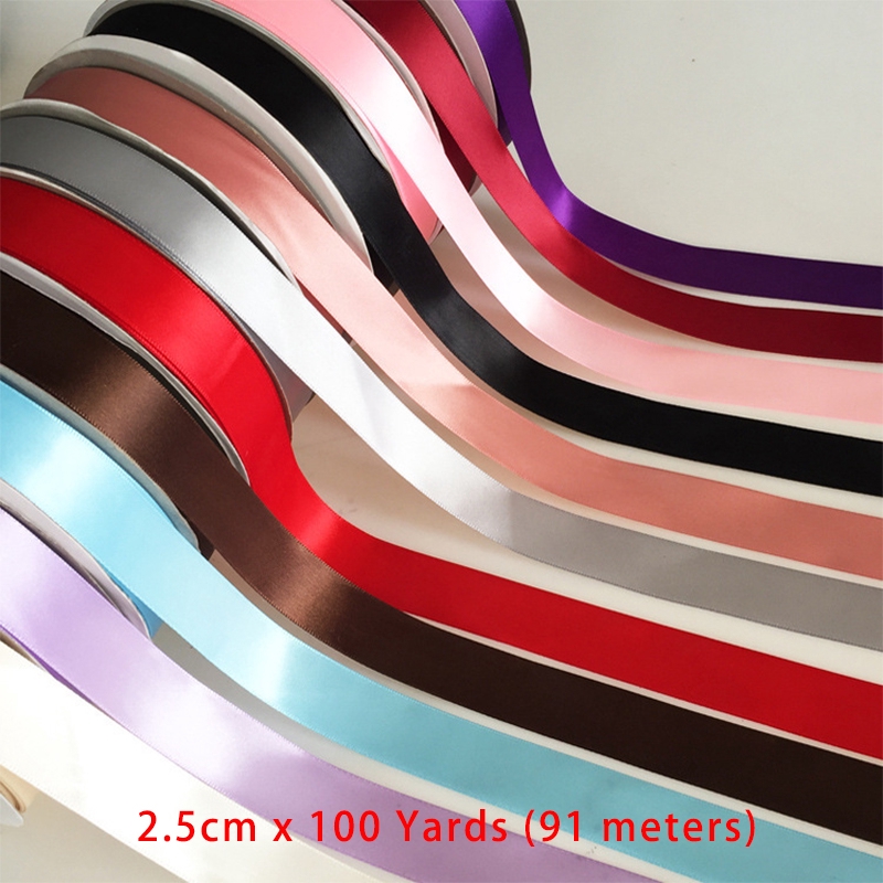 Cuộn dây ruy băng màu trơn bằng polyester 2.5cm*91m dùng trang trí