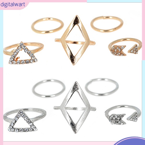 Set 5 nhẫn đeo giữa ngón tay đính đá phong cách Boho