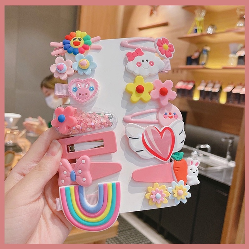 Set 14 Kẹp Tóc Họa Tiết Trái Cây 3D Hoạt Hình Ba Chiều Không Cần Xóa Phù Hợp Cho Mọi Ngày Cho Bé Gái