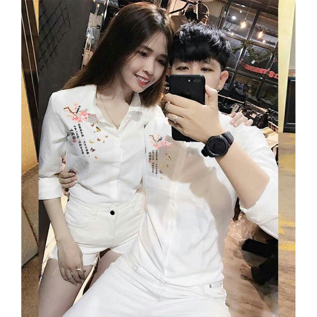 Áo Sơ Mi Nam Nữ Tay Dài Cá Tính Họa Tiết Hoa Đào Phom Chuẩn Cực Đẹp Chất Cotton Lụa Mịn Mát (giá 1 Áo)