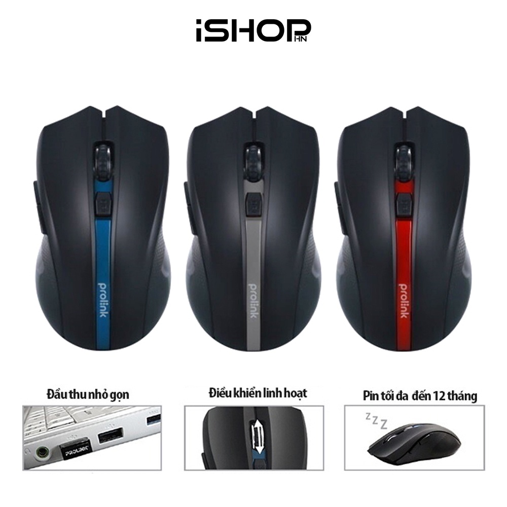 Chuột không dây Prolink PMW6005 thiết kế dành cho Gaming, độ phân giải cao, tiết kiệm pin, giá rẻ