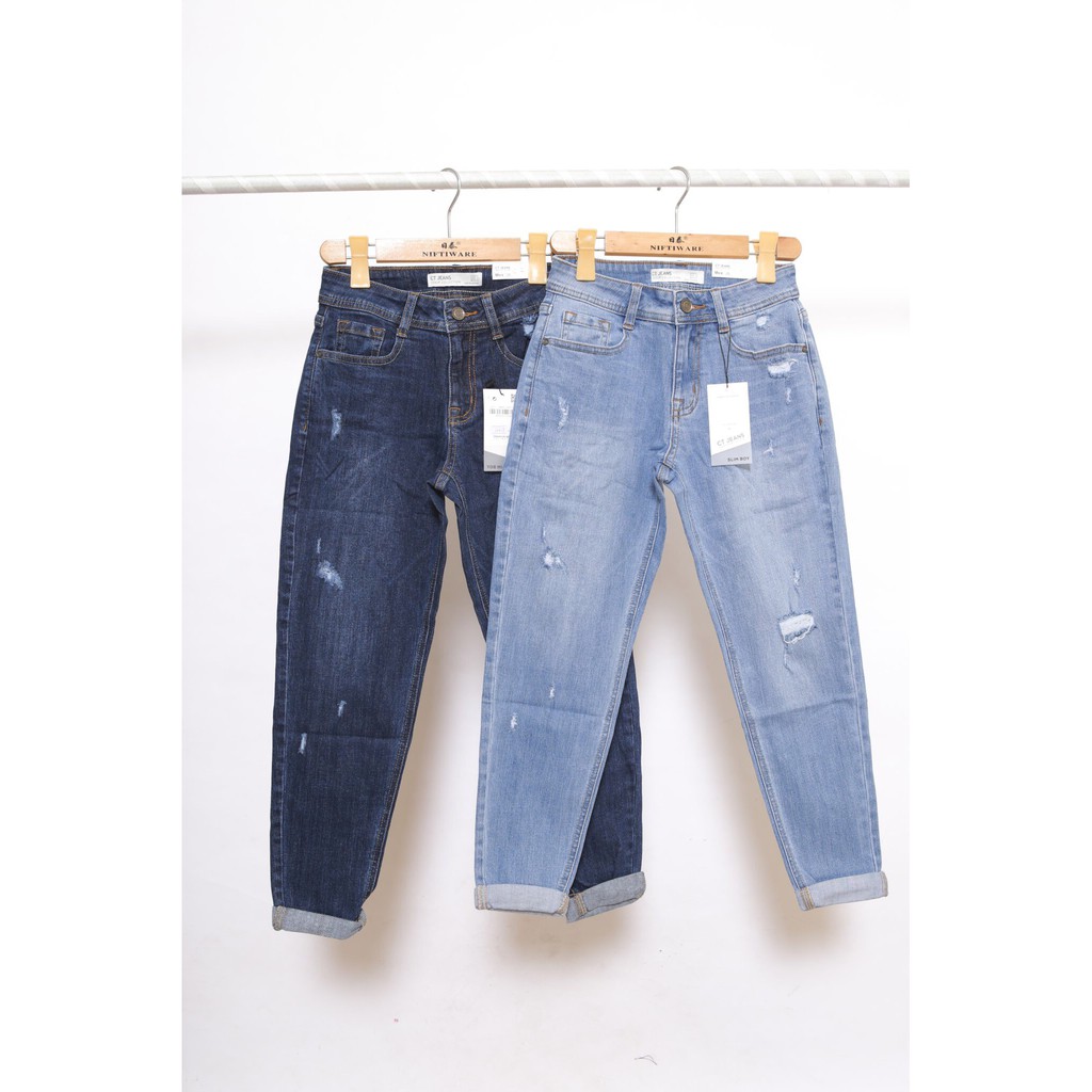 Quần Jean Nữ Boyfriend baggy Rách co dãn t4 CT JEANS