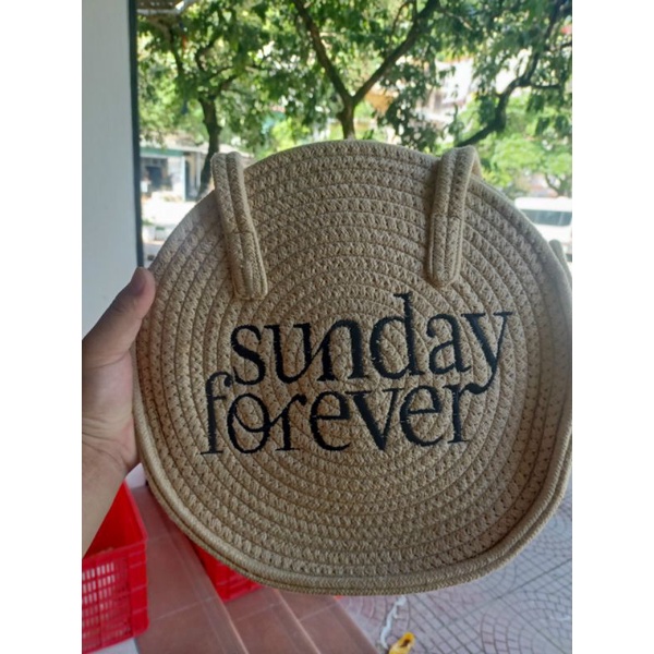 Túi Cói Tròn Thêu Chữ SUNDAY FOREVER Hot 2022